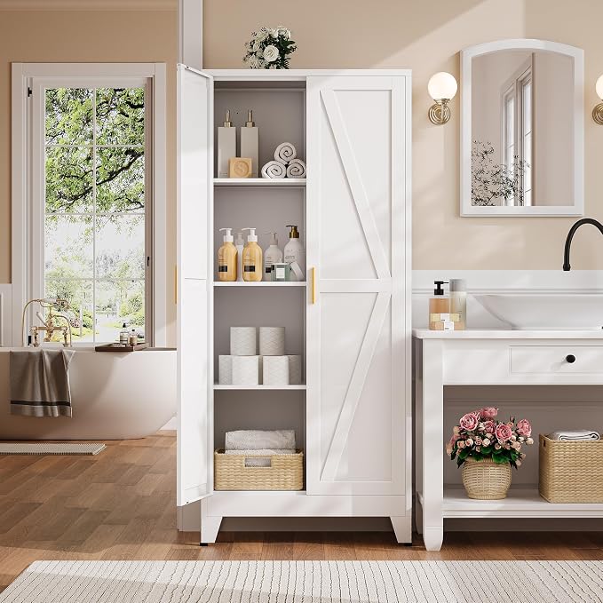 61" H Metal Storage Cabinets,Garage Cabinet,Broom Closet Storage Cabinet,Blue Storage Cabinets,Utility Cabinet
