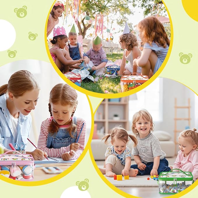8 Pack Large Clear Toy Storage Bags with Labels, Handles, Zippers XL | Large Capacity, Transparent PVC, Waterproof Dustproof, Space-saving, Portability for Building Blocks, Puzzle, Dolls, Travel