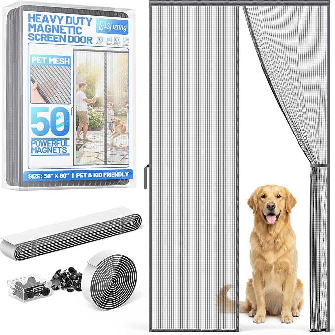 Heavy Duty Magnetic Screen Door Mesh, Door Net Screen with 50 Magnets | Pet & Kid Friendly, Auto-Sealing PET Fine Mesh Doors Screen Keep Bugs Out Fits Front Doors Size 36"x78" - Screen Size 38"x80"