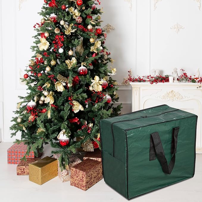 Christmas Ornaments Storage, Holiday Accessories Bag Tear-Proof Tarp 18 X 10 X 15 with Handles and Full Length Zipper (Green)