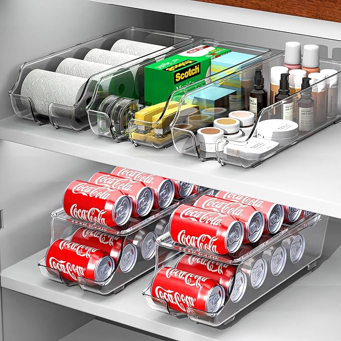 Simple Houseware 2-Pack Auto-Rolling Beverage Can Organizer for Fridge | Clear, Set of 2, Front-Loading Soda Dispenser with Smooth Glide Design, Space-Saving Refrigerator Storage Bins