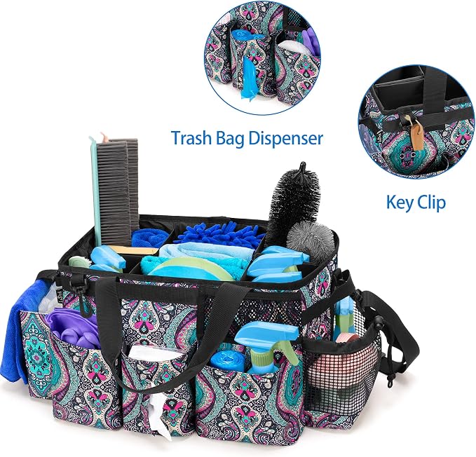 LoDrid Wearable Cleaning Caddy Bag with 4 Foldable Dividers, Totem | Cleaning Supply Organizer with Shoulder Strap and Side Handles for Cleaners & Housekeepers