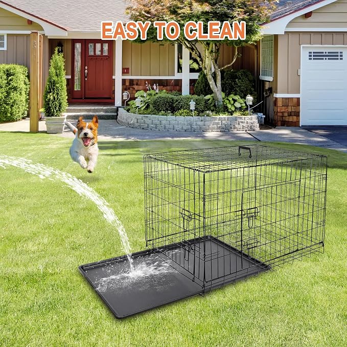 Pet Republic Dog Crates for Large Dogs Folding Metal Wire Dog Gage Double Door 30/36/42Inches Dog Kennel Indoor Outdoor Pet Grates