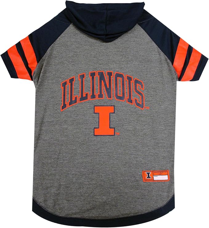 Pets First NCAA Illinois Fighting Illini Dog Hoodie, Small, Grey, Polyester Blend, Sports, Game Day, Machine Washable