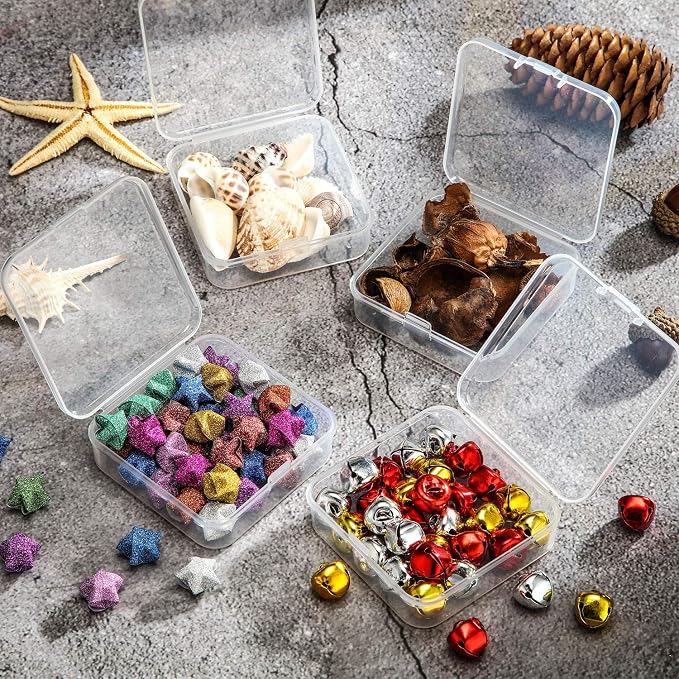 SATINIOR 24 Packs Small Clear Plastic Beads Storage Containers Box with Hinged Lid for Storage of Small Items, Crafts, Jewelry, Hardware (2.5 x 2.5 x 0.8 Inches)
