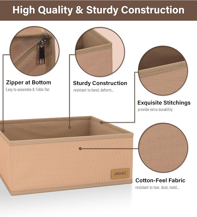 Dresser Drawer Organizer Clothes, 6 Pack Foldable Storage Boxes with Zipper, 600D Fabric, Cream, Drawer Dividers for Underwear, Socks, Baby Clothes