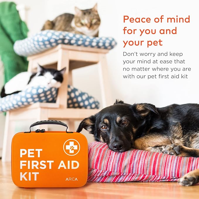 ARCA PET Cat & Dog First Aid Kit for Car - Pet Emergency Kit for Home Office Travel – Dog Camping Essentials with Digital Thermometer, Muzzle & Mini First Aid Pouch (Pack of 2)