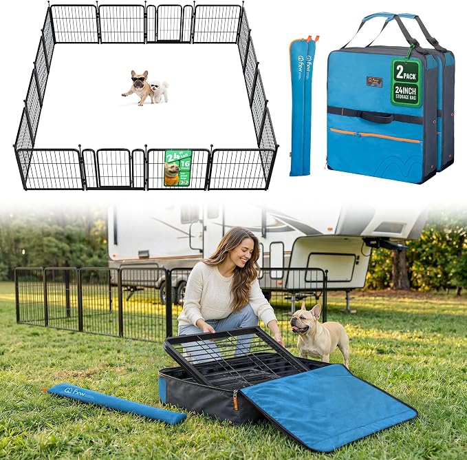 FXW Rollick Dog Playpen with Storage Bags, 24"H, 16 Panels | Heavy-Duty & Easy setup Play Area, 2 Bags for Easy Carry & Storage, for Puppies & Small Dogs, Patented