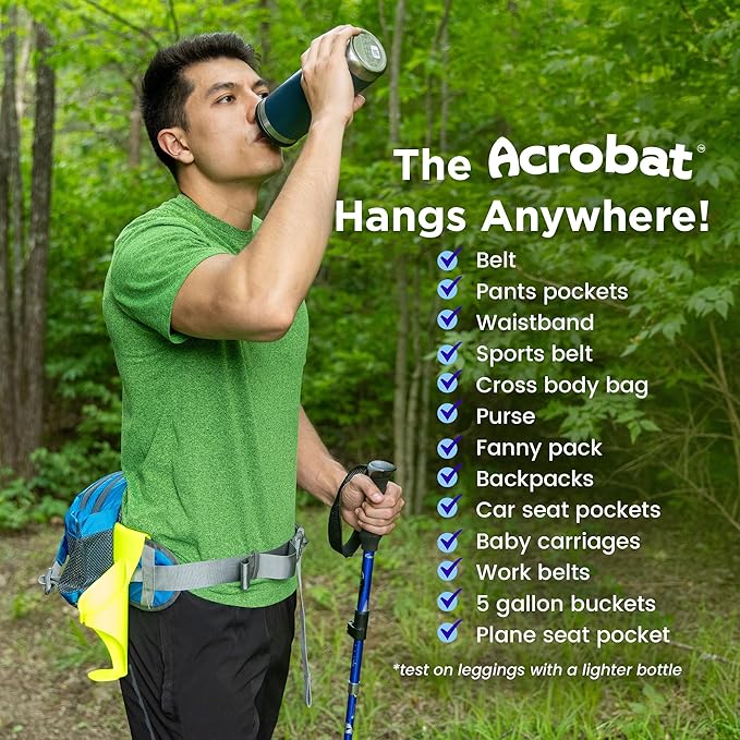 Acrobat - Water Bottle Holder - Patented Hands-Free Carrier for Portable Drink Containers - Lightweight & Durable Plastic - Accessories for Dog Walking, Hiking, Traveling, Construction - USA