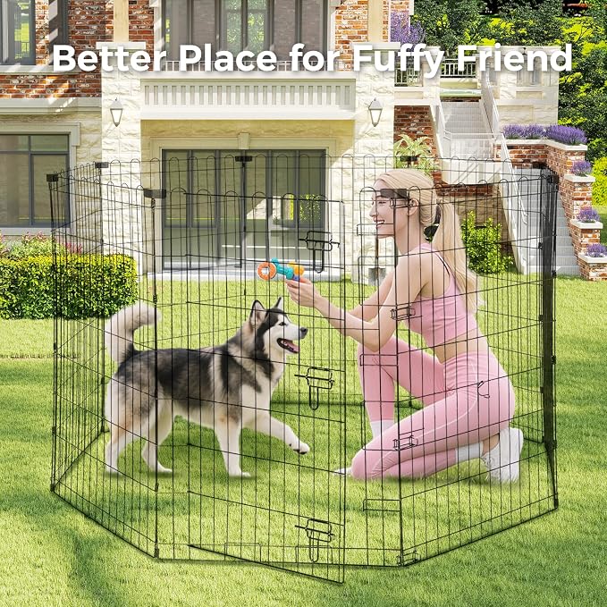 42" H Dog Playpen, 8 Panels Foldable Metal Pet Exercise Pen with Door | Pet Dog Fence for Medium-Large Dogs, Indoor/Outdoor Use Metal Playpen, Portable Fence for Yard Garden Camping, Black