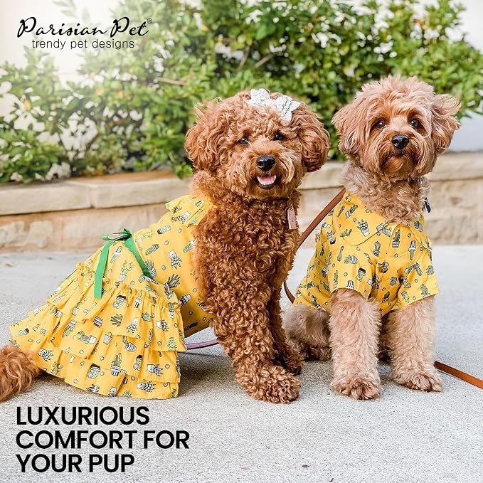 Parisian Pet Cactus Dog Shirt - Cotton Clothes for Large Dogs - Stylish Tropical Yellow Dog Outfit - Lightweight and Soft Puppy Clothes - Trendy Tshirts for Dogs - Comfortable Summer Camp Pet Apparel