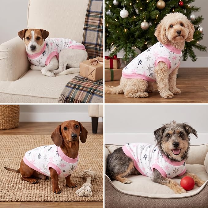 Dog Shirt, Red Snowflake Dog Clothes for Small to Medium Dogs, Unisex Dog Apparel for Holiday Celebrations, S
