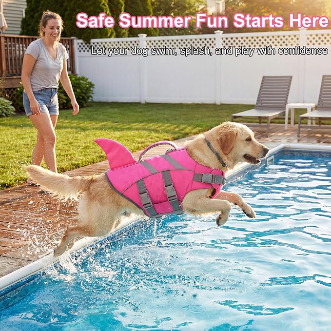 Dogcheer Shark Fin Dog Life Jacket, Dog Harness Life Vest - Pink,S | Reflective Puppy Swim Vest for Swimming, Boating, Lake, Beach & Pool, Water Vest with Handle for Small Medium Large Dogs