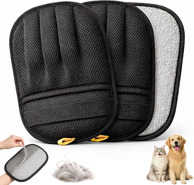 Wolfster 2 Pack Pet Hair Removal Glove, Reusable Dog & Cat Hair Remover Mitt, Electrostatic Fur Remover for Furniture, Couch, Car, Carpet, Lint Roller Alternative Grooming Glove