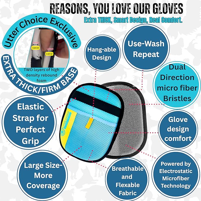 2 Pcs The Magic Brush Pet Hair Remover Glove for Dogs & Cats – Upgraded 2025 Reusable Pet Hair Remover Electrostatic Grooming Mitt | Magic Pet Hair Remover Glove for Clothing, Couch