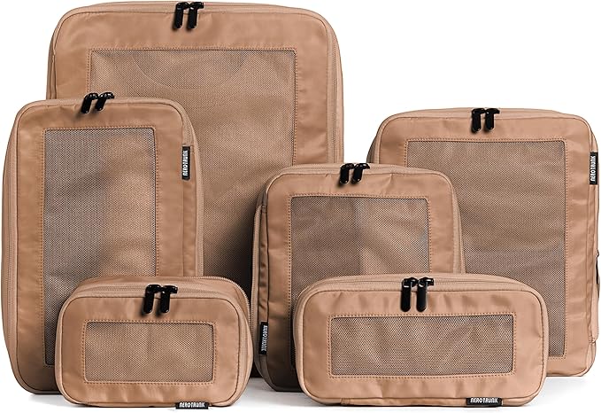 Compression Packing Cubes for Travel, 6-Pack, Mocha | Solves overpacking, 6-Piece set fits most suitcases, 50% Space savings, Compression luggage organizer bags