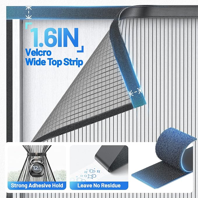 Heavy Duty Magnetic Screen Door Mesh, Door Net Screen with 50 Magnets | Pet & Kid Friendly, Auto-Sealing PET Fine Mesh Doors Screen Keep Bugs Out Fits Front Doors Size 32"x78" - Screen Size 34"x80"