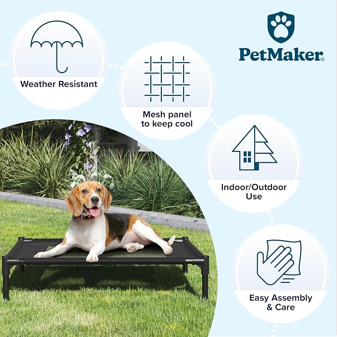 Elevated Dog Bed - 30x24-Inch Portable Pet Bed with Non-Slip Feet - Indoor/Outdoor Dog Cot or Puppy Bed for Pets up to 50lbs by PETMAKER (Black)