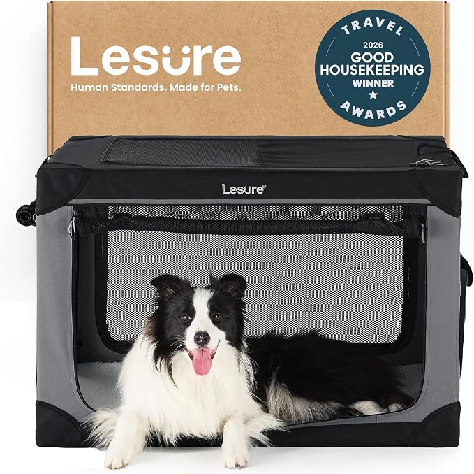 Lesure Today Show Soft Collapsible Dog Crates for Large Dogs, 36in Black | Portable Travel Camping Pet Kennel, 4-door, Indoor and Outdoor Use, Easy to Set Up and Fold, For Large Breeds Up to 70 lbs