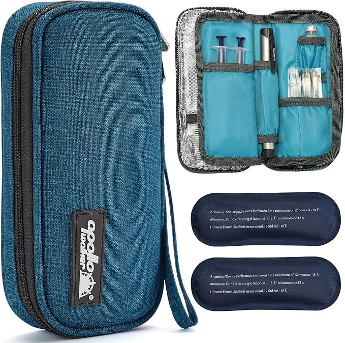 apollo walker Insulin Cooler Travel Case with Ice Packs and Insulation | TSA Approved Includes 2 x 90g ice packs for 9-hour cooling insulin pens & syringes for Diabetics to Carry (Teal)