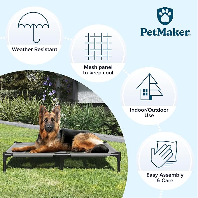 Elevated Dog Bed - 36x29.75-Inch Portable Pet Bed with Non-Slip Feet - Indoor/Outdoor Dog Cot or Puppy Mattress for Pets up to 80lbs by PETMAKER (Gray)