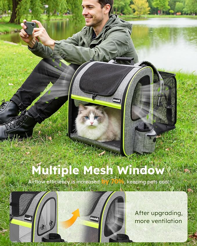 pecute XL Cat Backpack Expandable, Cat Carrier Backpack Acrylic Window | Durable Oxford Cloth, Lockable Zipper,Use for Pet Under 15 lbs to Travel
