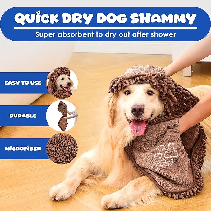 Dog Towel Microfiber – Super Absorbent Fast Dry Dog Towels for Drying Dogs, Soft Pet Bath Towel with Hand Pockets, Large & Small Dogs, Machine Washable (Coffeek)