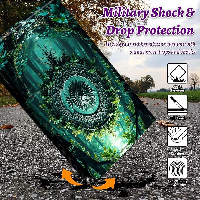 Rotating Handle Case for Samsung Tab S10 Ultra 2024/Galaxy S9 Ultra 2023 14.6", 360 Degree Swivel Kickstand with Magnetic Closure Shockproof Leather Protective Cover, Forest Wind Chime