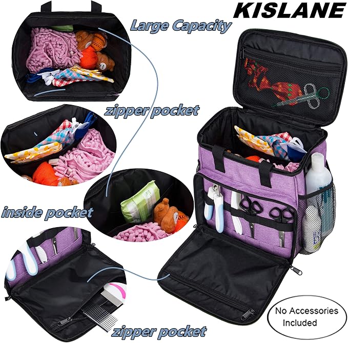 Pet Grooming Storage Bag, Organizer for Dog & Cat Supplies (Purple) | Roomy tote organizes cat and dog grooming tools. Tools not included. Multiple pockets.