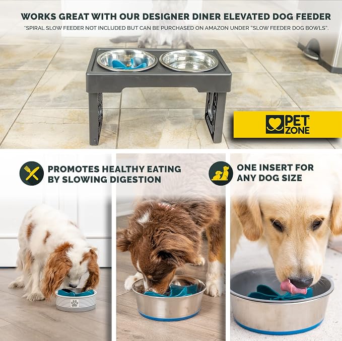 Pet Zone Designer Diner Elevated Stainless Steel Dog Bowls Set, 3 Heights | Raised stand adjusts 2.75, 8 and 12 inches, suits small, medium and large breeds, food and water dishes included in bundle
