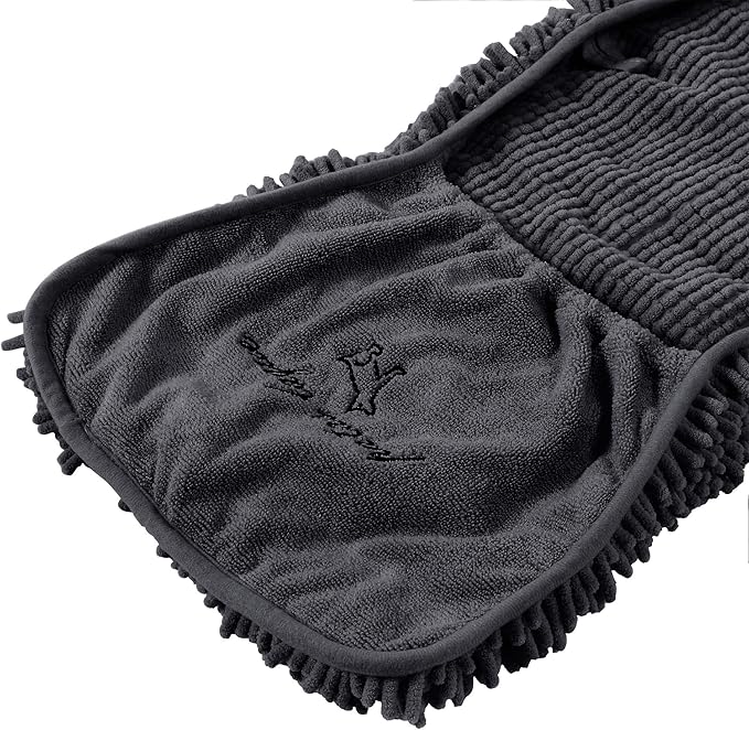 Patas Lague Absorbent Dog Towel for Drying Dogs Large, 35''x15'' Extra Large Microfiber Quick Drying Pet Bath Towel with Hand Pockets, Machine Washable Pet Shammy Charcoal