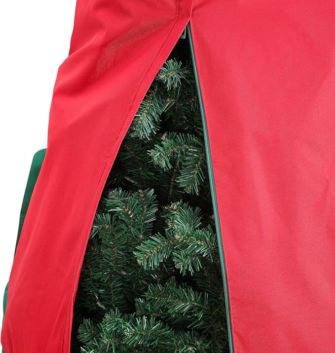 Sattiyrch Upright Christmas Tree Storage Bag,Fits Up to 7.5 ft Tall Artificial Tree,Heavy Duty 600D Canvas Red Christmas Tree Storage Container with Sleek Zipper and Durable Handles (7.5 FT)