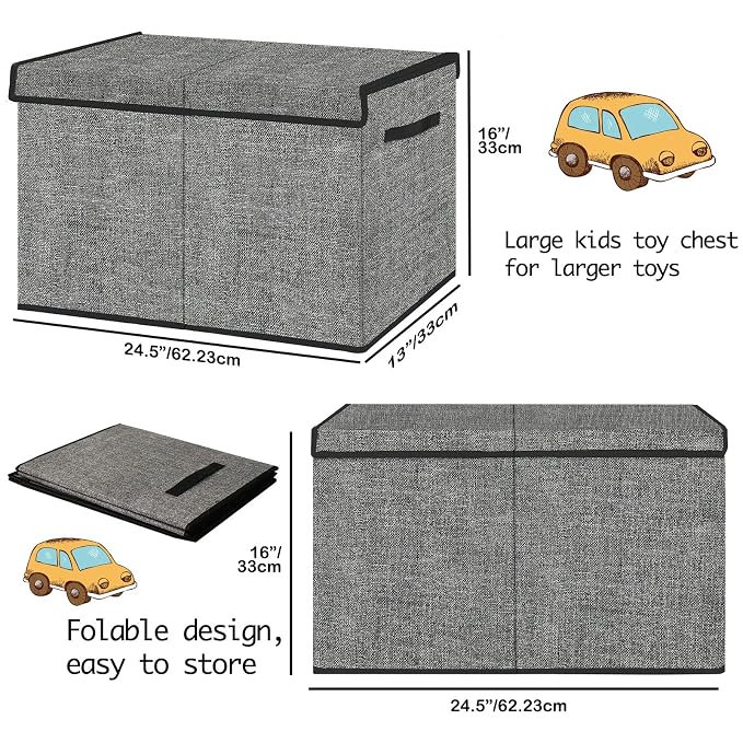 Pantryily Large Foldable Toy Storage Box with Lid,Plush Toy Organizer Chest