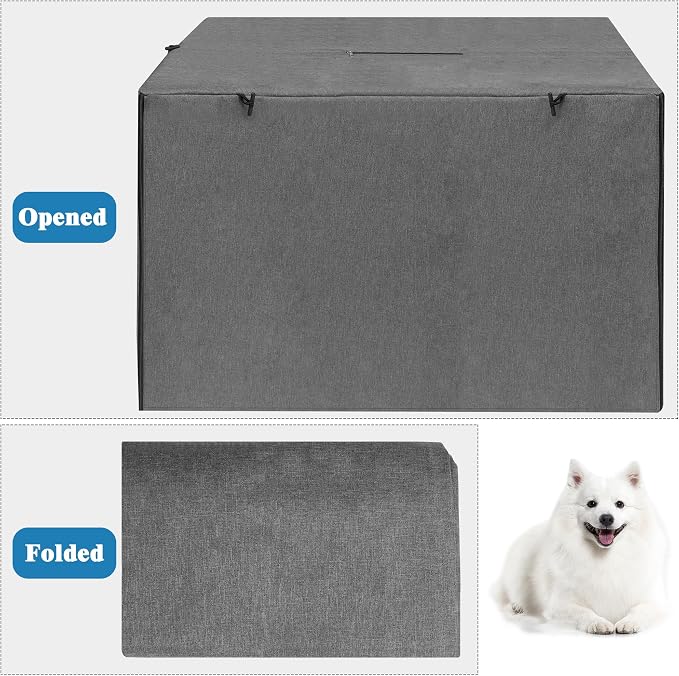 Deblue Indoor Grey Dog Crate Cover for 48 Inches Wire Crate | Sturdy Polyester Pet Kennel Covers Universal Fit for 1 2 Doors Metal Crate (Grey)