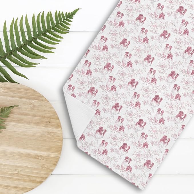Border Collie Dog Gifts for Pink Chinoiserie Floral Decor Kitchen Towels，Pink Border Collie Dog Grandmillennial Decorative Dish Tea Towels for Kitchen Bathroom,16x24 Inch