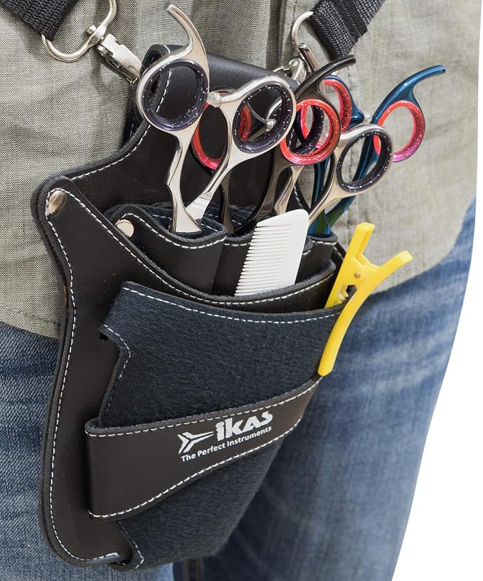 IKAS Scissor Holster - Multi Color PU Leather Shear Holder for Hairdressers, Barbers & Pet Groomers - Waist/Shoulder Belt Shear Holder