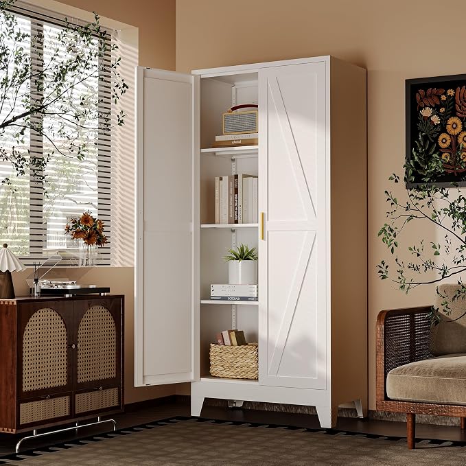 61" H Metal Storage Cabinets,Garage Cabinet,Broom Closet Storage Cabinet,Blue Storage Cabinets,Utility Cabinet
