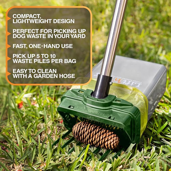 Neater Pet Brands Lift N’ Bag 2.0 Dog Pooper Scooper with Bag Attachment & 22" Pole for Small to Large Dogs, New & Improved Design, 60 Refill Bags, Heavy Duty Dog Poop Scooper for Yard, One-Hand Use
