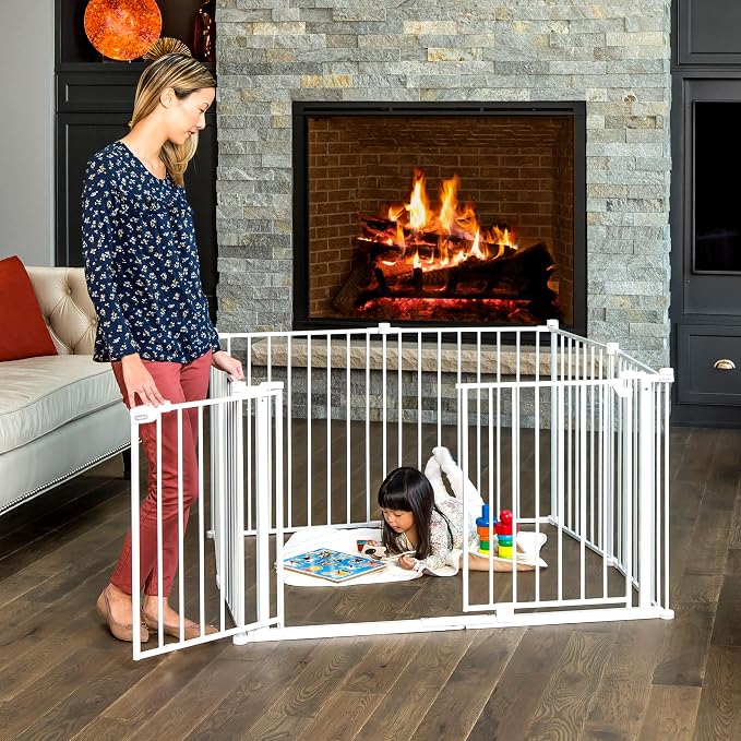 Regalo Safety 24"-192" Metal Double Door Baby Gate & Play Yard | Adjustable Playpen, For Doorways & Open Spaces, For Babies, Toddlers & Pets, White, Tested & Trusted for 30 Years