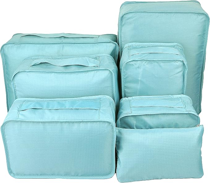 Vercord 7 Set Travel Packing Organizers Cubes Luggage Suitcase Organizer Bags Clothes Underwear Cube Shoe Pouch Pack Blue