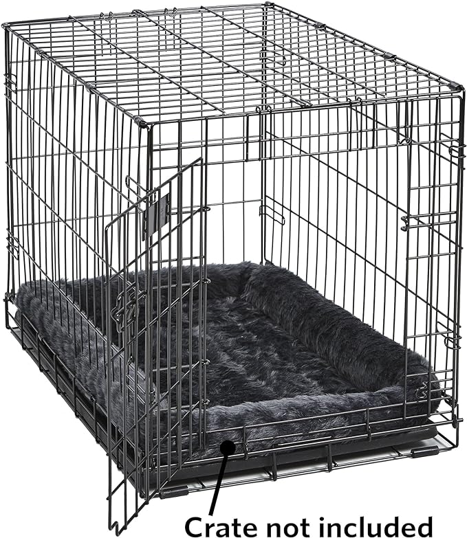 MidWest Homes for Pets QuietTime Dog Bed - Gray Faux Fur Bolster, Ultra-Soft and Machine Washable, Fits 42-Inch Crates and Carriers, for Large Breed Dogs