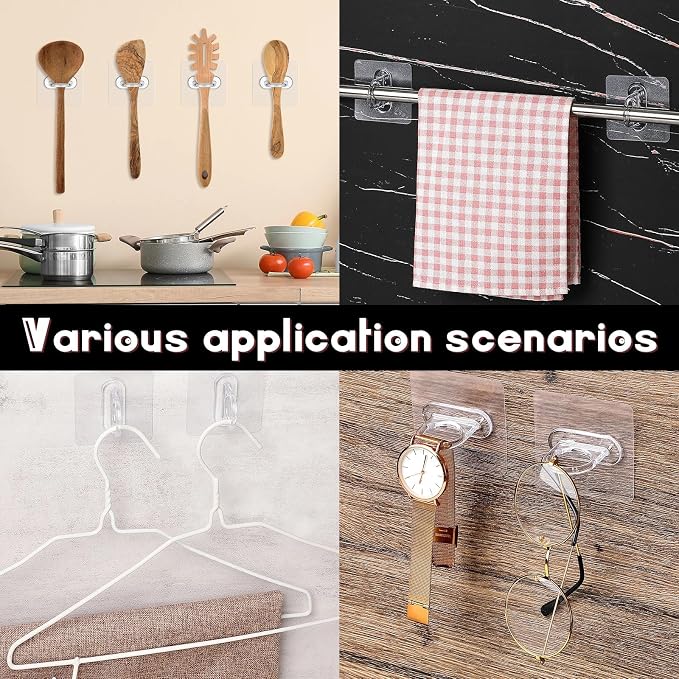 14 Pcs Adhesive Spray Bottle Holder Hooks, Clear Acrylic No Drill Wall Mount Hanger for Shower Curtain Rod Kitchen Bathroom Cleaning Bottle Storage Organizer
