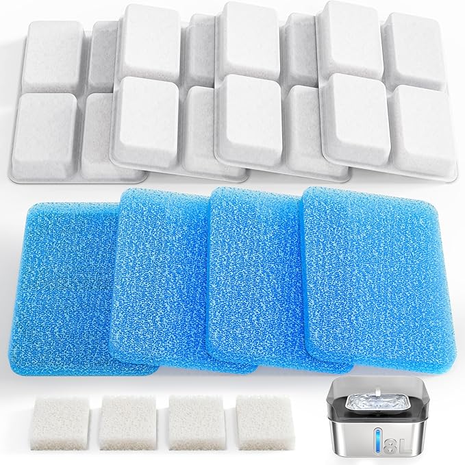 Dog Water Fountain Filter Replacement, 4 Packs Pet Water Filter & Sponge Filter for Sharlovy W10 Pro, 2 Months Set Easy-Swap For Dogs and Cat Fountain