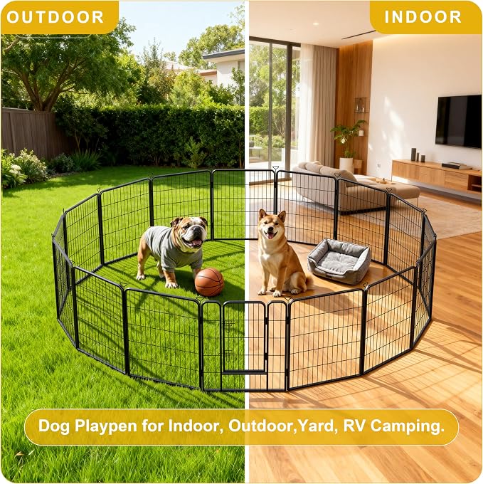 Dog Playpen for Indoor,Outdoor,Yard,RV Camping,32 in 8 Panels Dog Play Pen | Heavy Duty Metal Dog Gate,Anti-Rust Coating Dog Fence Exercise Pen for Puppy and Small Dogs