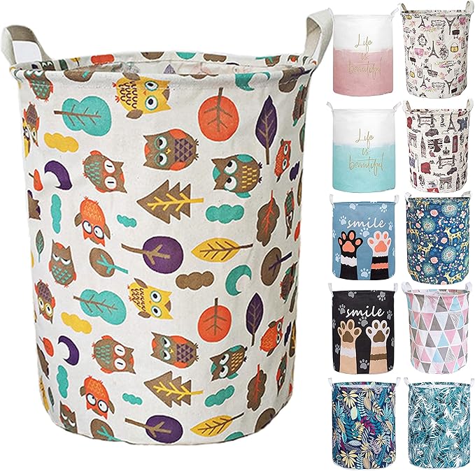 Merdes 19.7’’ Waterproof Foldable Laundry Hamper, Dirty Clothes Laundry Basket, Linen Bin Storage Organizer for Toy Collection (Owl)