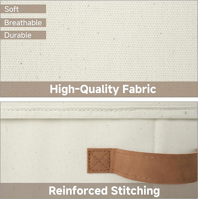 StorageWorks Fabric Storage Bins with Lids, Closet Storage Bins | Lidded Dust-proof, Easy Pull Handles, Foldable, Stackable, Ideal for Clothes Blanket Towel, Medium, Ivory, 3-Pack