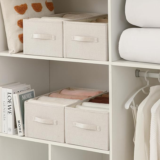 linen closet organizers and storage, Large Storage Baskets, washable, clothes organizer with handle, sweater organizer for closet (Beige, 15¾"x11¾ x9¾)