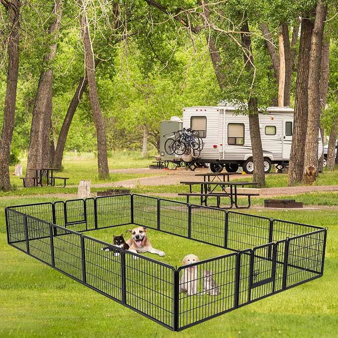 Dog Pen Pet Playpen Kennel Fence Outdoor Indoor Play Yard Puppy Exercise Barrier 31'' W x 24'' H 16 Panels (16 Panels, 24 Inches)