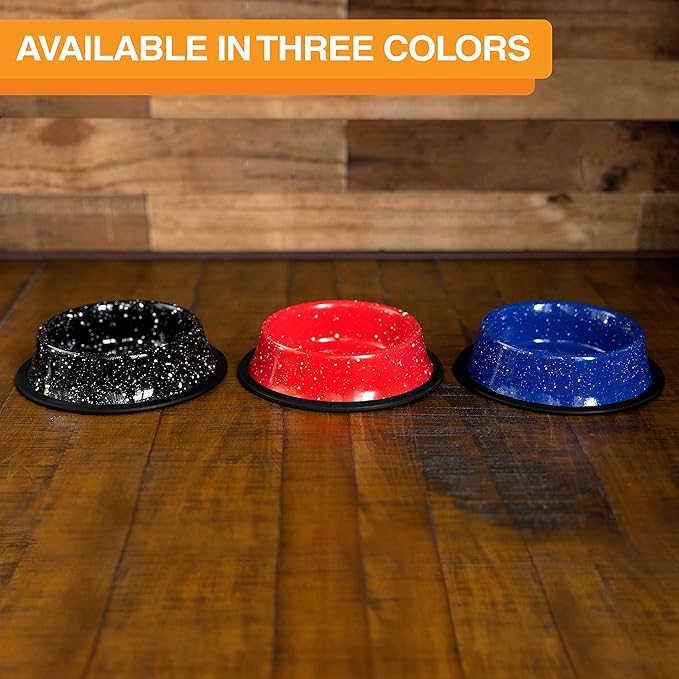 Neater Pet Brands - Outdoor Camping Style Pet Bowl - Enamel Ware Blue Black Granite Colors - Dog Cat No Tip Skid Bowls (64 oz, Blue)