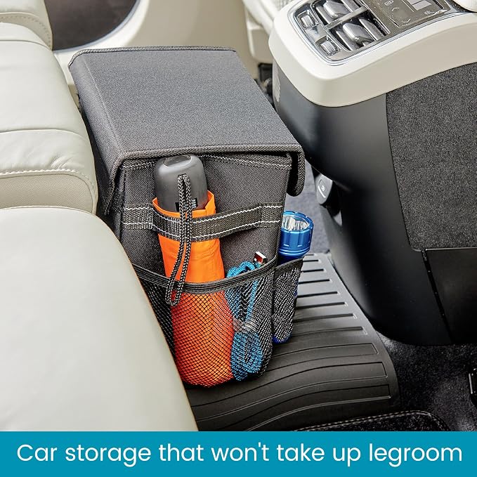 Carganizer Small Car Storage Bin with Lid for Trunk, Front Seat or Backseat | Multipurpose Compact Car Organizer Holds Driving Essentials, Cleaning Supplies, Emergency Items and Pet Needs